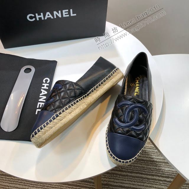 Chanel女鞋 香奈兒頂級版本漁夫鞋 黑皮蘭皮標  naq1106